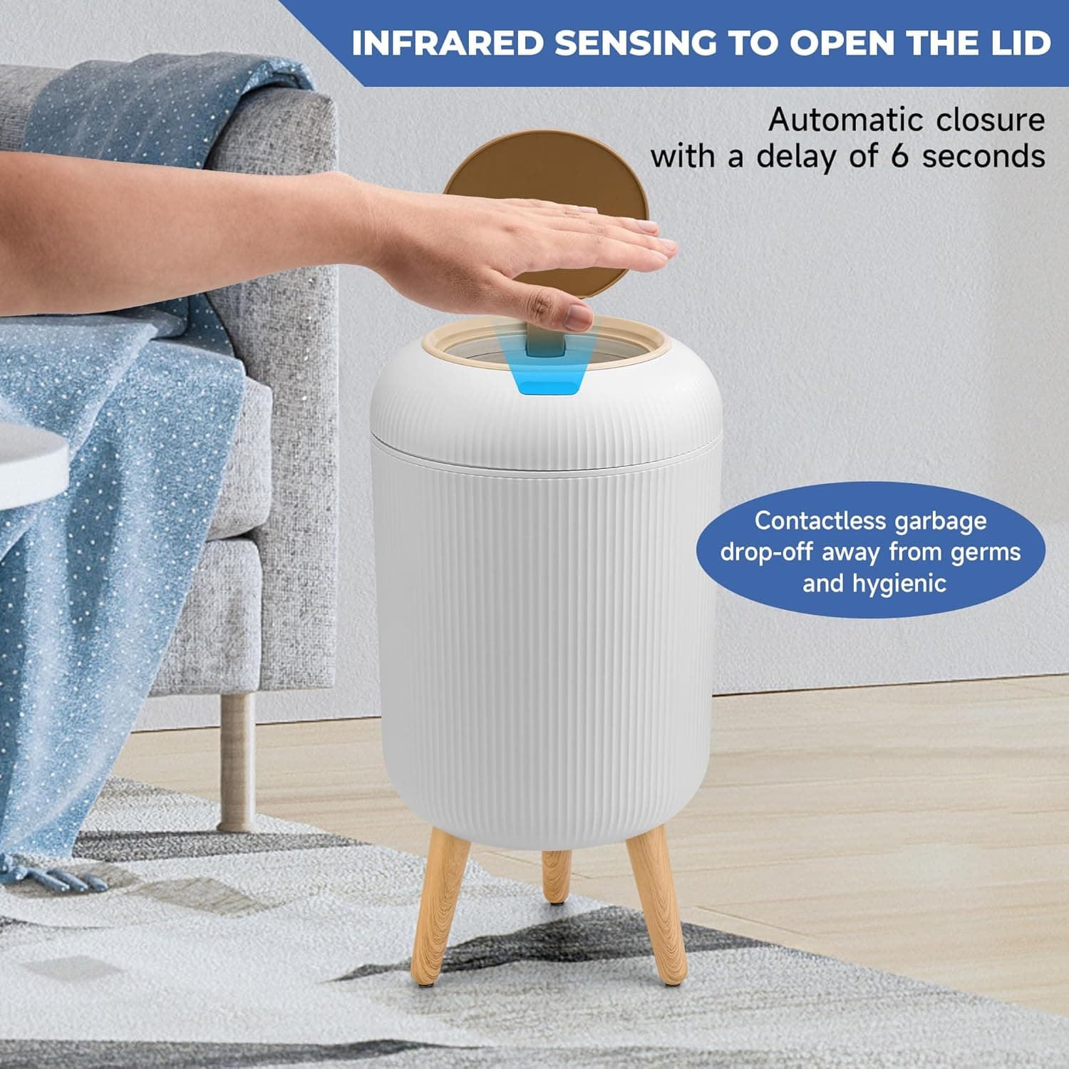 Pukomc Smart Sensor Trash Can concealed bag ring design