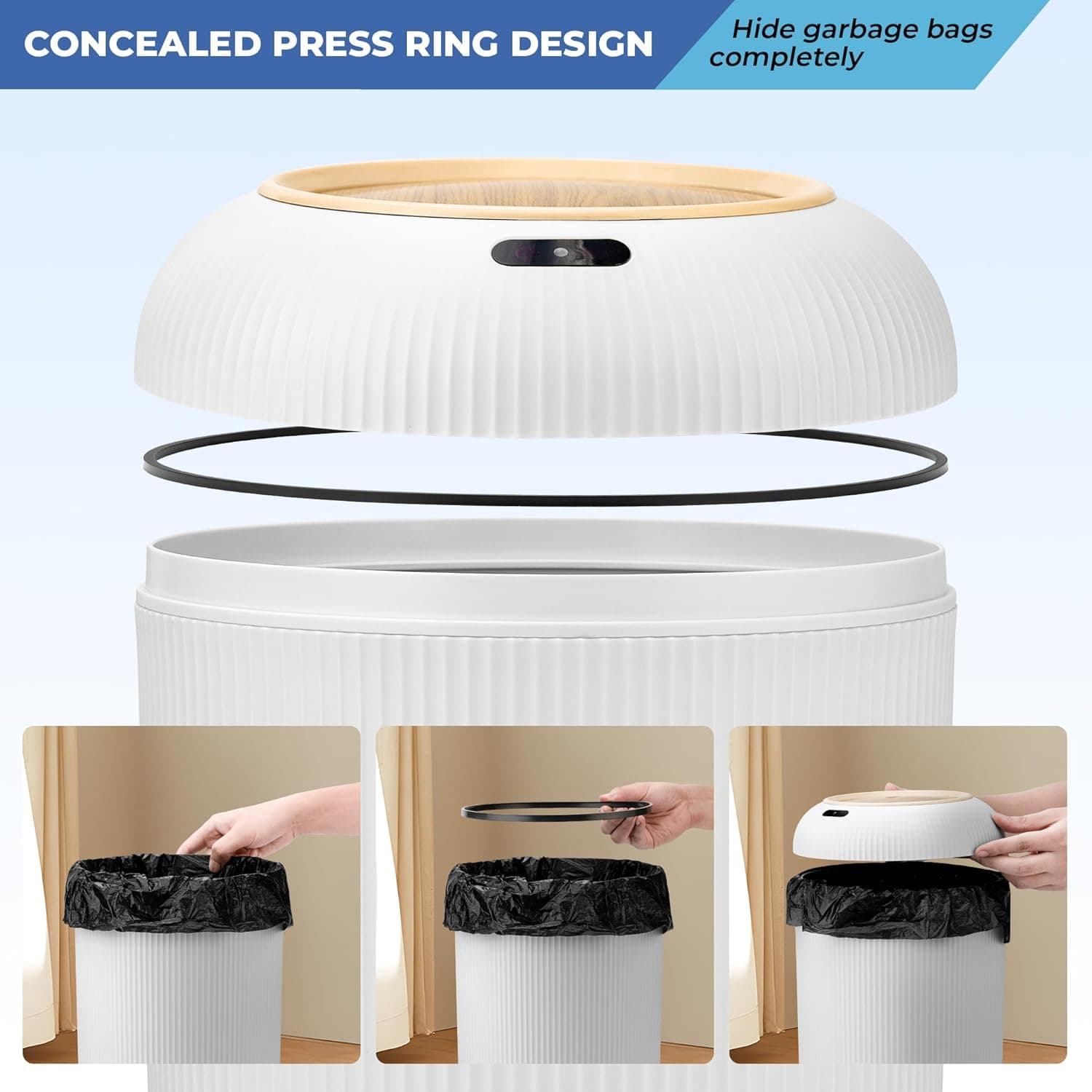 Pukomc Smart Sensor Trash Can opening with infrared motion sensor